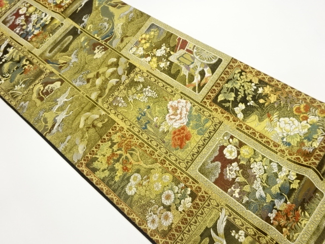 JAPANESE FUKURO OBI / GOLD FOIL / WOVEN CARRIAGE & CRANE